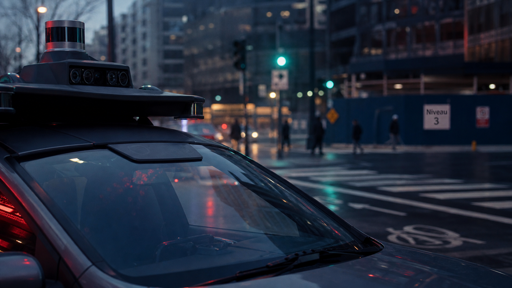 Véhicule sans conducteur en ville, repère niveau 3 et capteurs