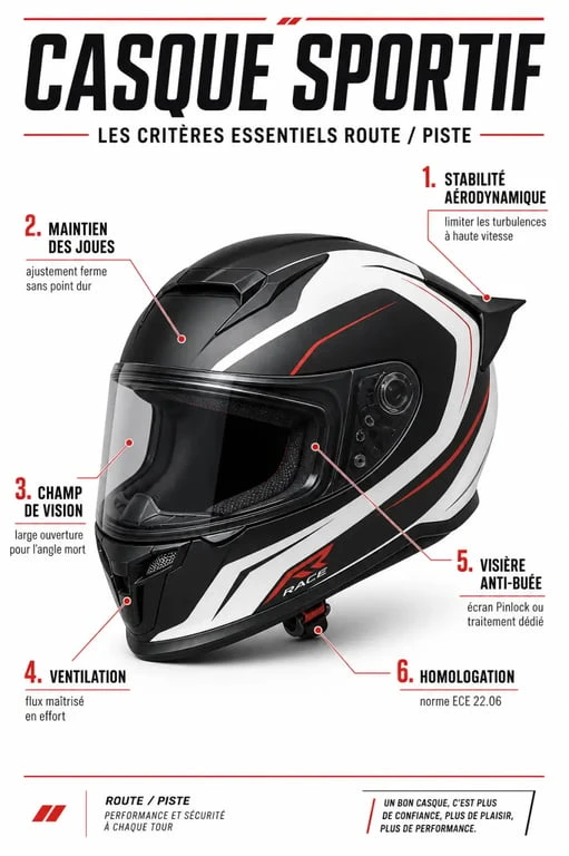 Casque moto sportive : infographie des critères techniques à comparer avant l’achat
