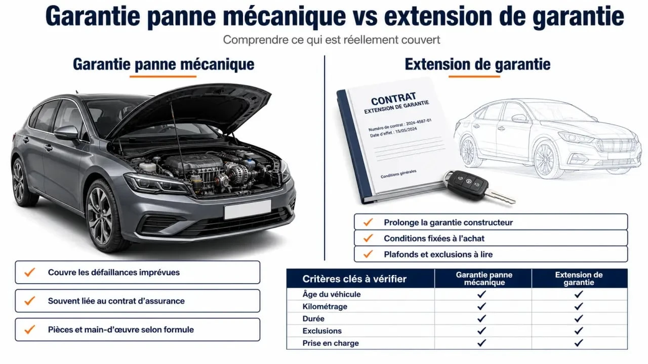 Icare garantie voiture : comparaison visuelle entre garantie panne mécanique et extension de garantie