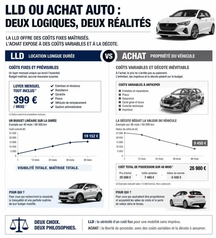 Comparatif LLD Leclerc et achat de véhicule : avantages et différences pour le budget