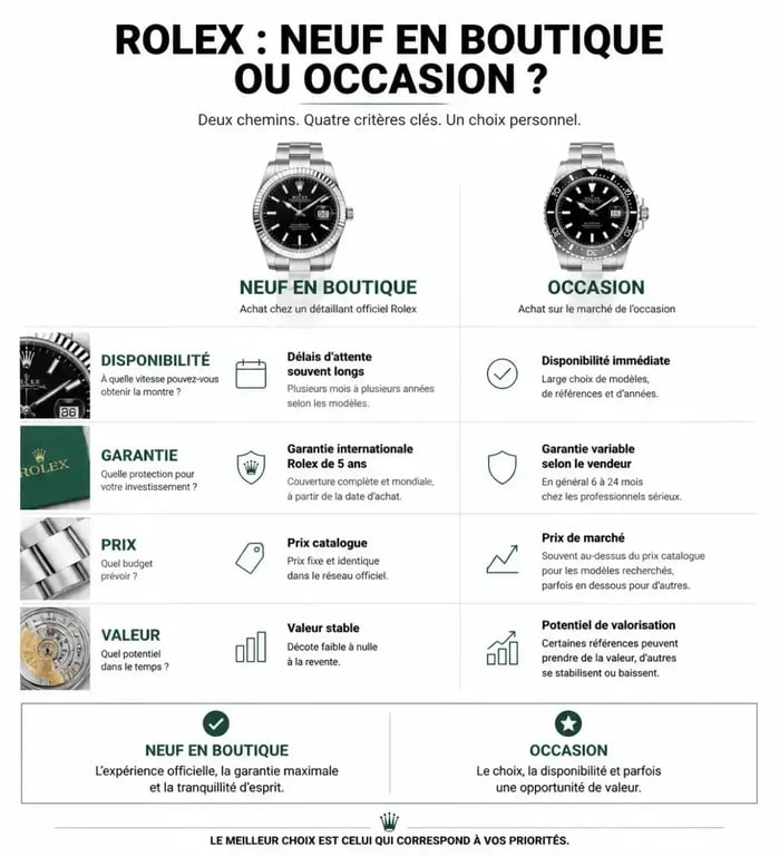 Comparatif achat Rolex neuf vs occasion pour trouver une Rolex moins cher
