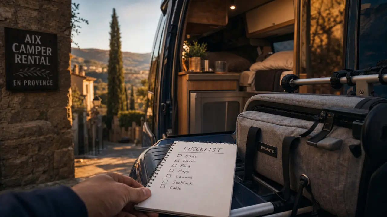 Location van aménagé Aix-en-Provence : van au petit matin et check-list