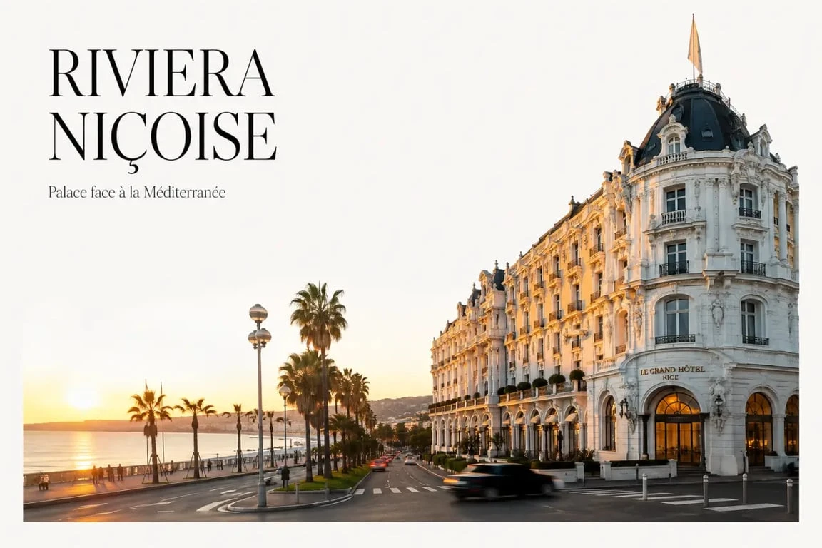 Hôtel de luxe Nice sur la Promenade des Anglais avec façade de palace et vue mer